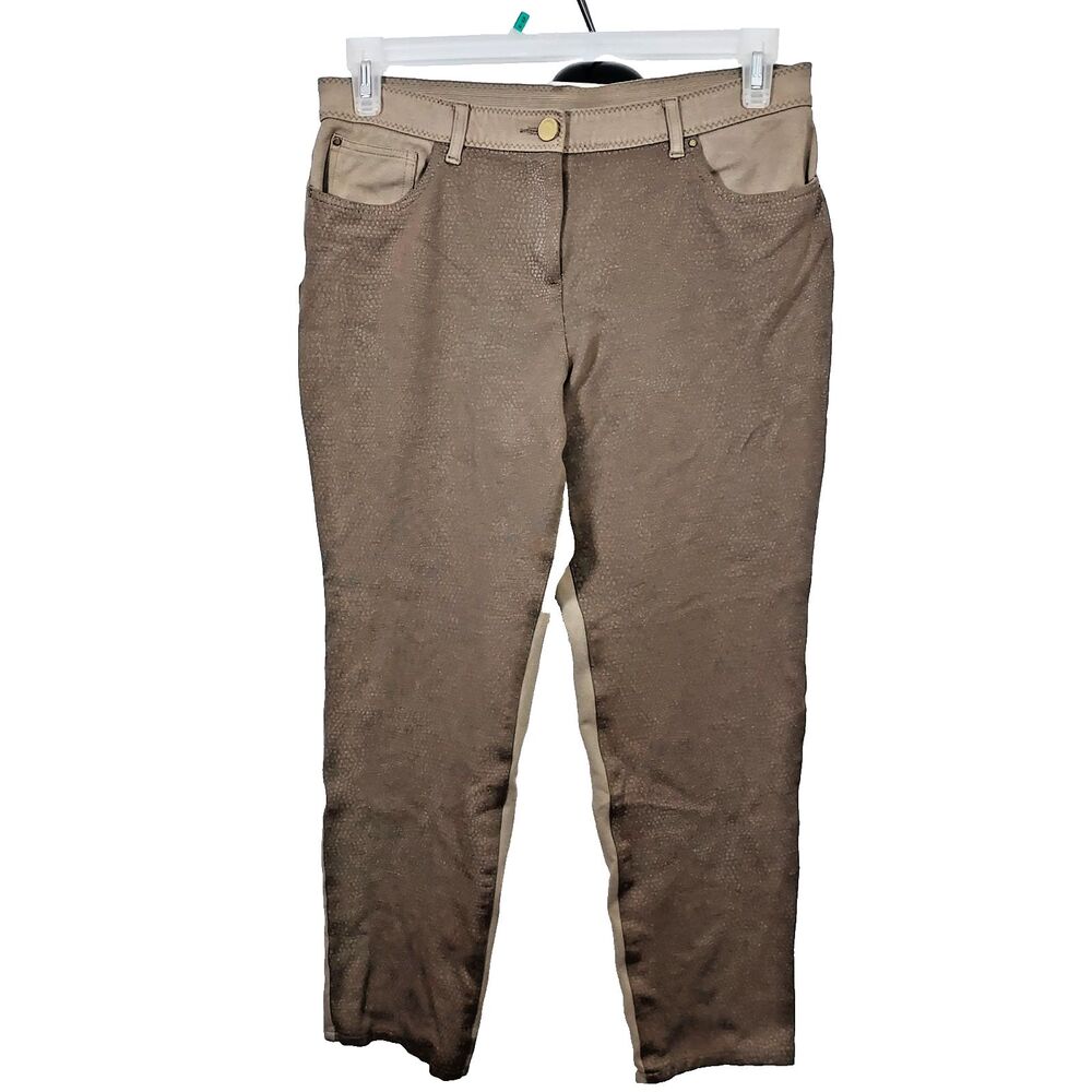 Chico's Ankle Pants Comfy Stretch Size 1 Womens Medium Color Block Brown Pockets
